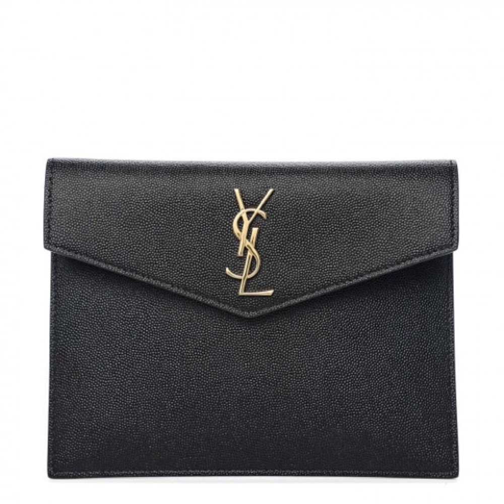 YSL saint laurent grain de poudre monogram uptown baby pouch in black